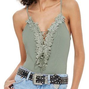 Green Topshop Sleeveless Bodysuit Floral Lace